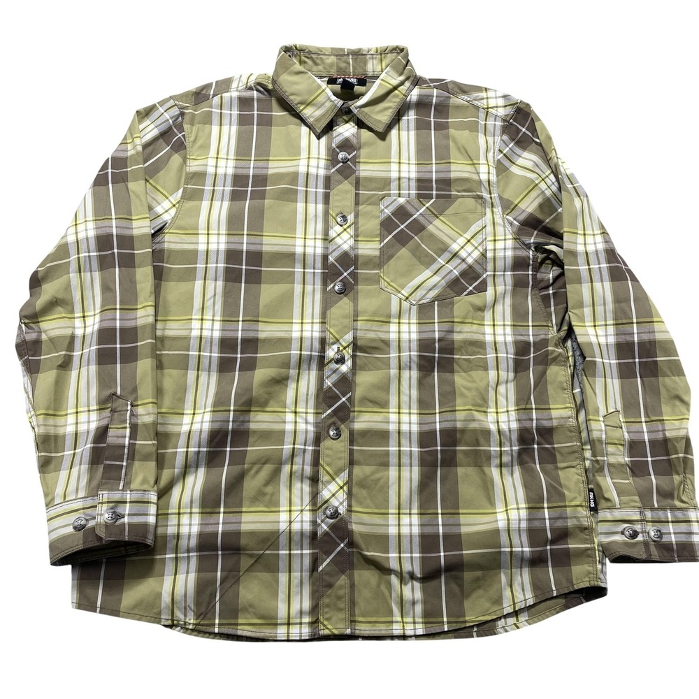 Alaskan Hardgear Shirt Mens Large Green Brown Plaid Button Front Long Sleeve
